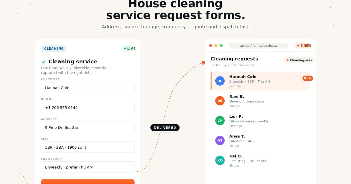 Cleaning Service Quote Form — example splitforms template with submissions inbox