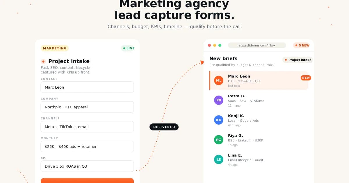 Marketing Agency Discovery Form — example splitforms template with submissions inbox