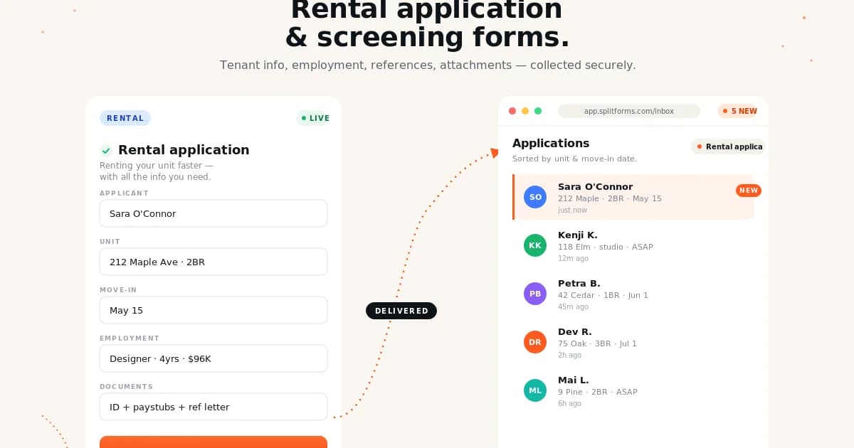 Rental Application Form (Tenant Inquiry) — example splitforms template with submissions inbox