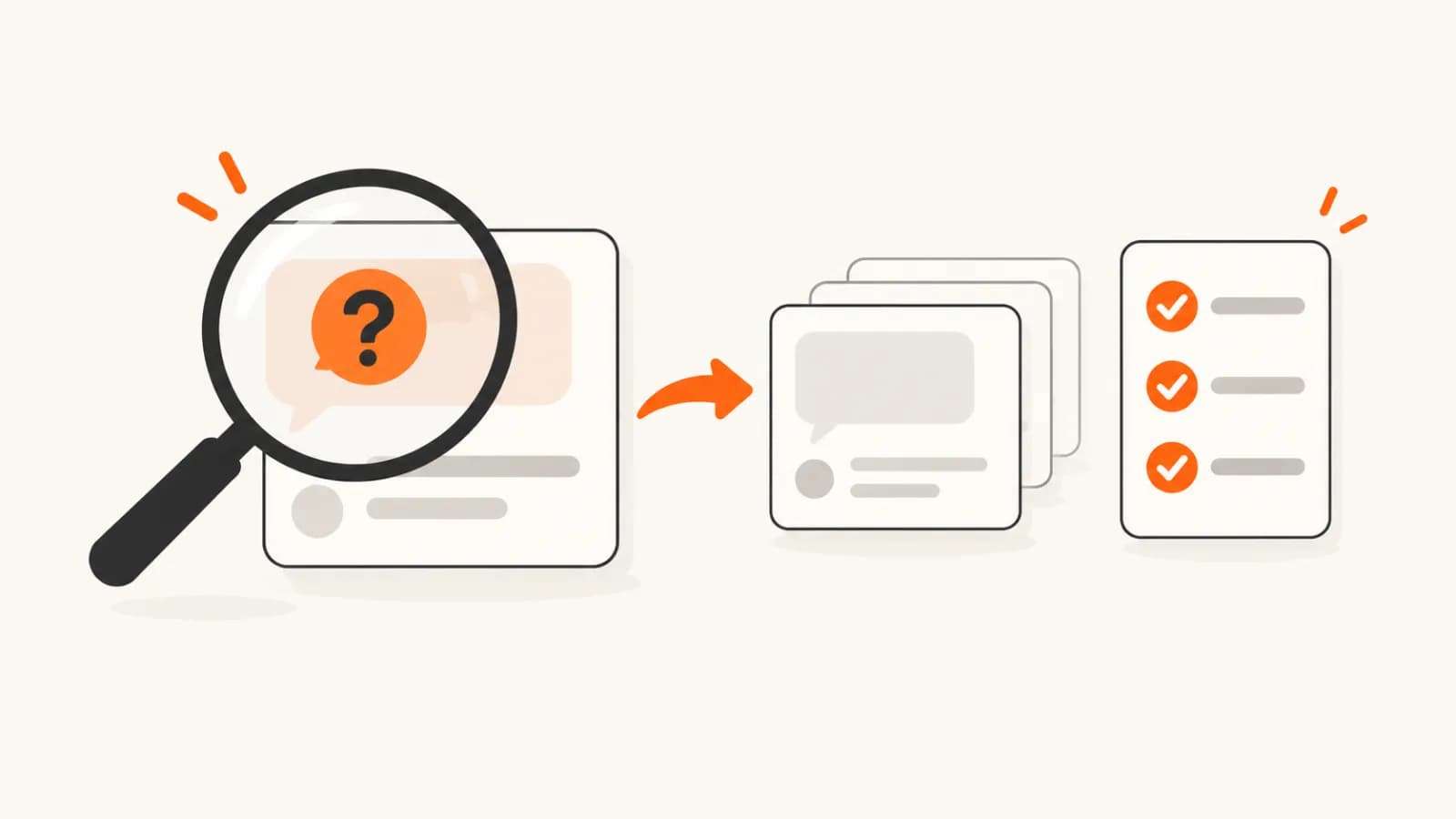 Illustration for our Typeform review: a magnifying glass inspecting a web form, next to a checklist