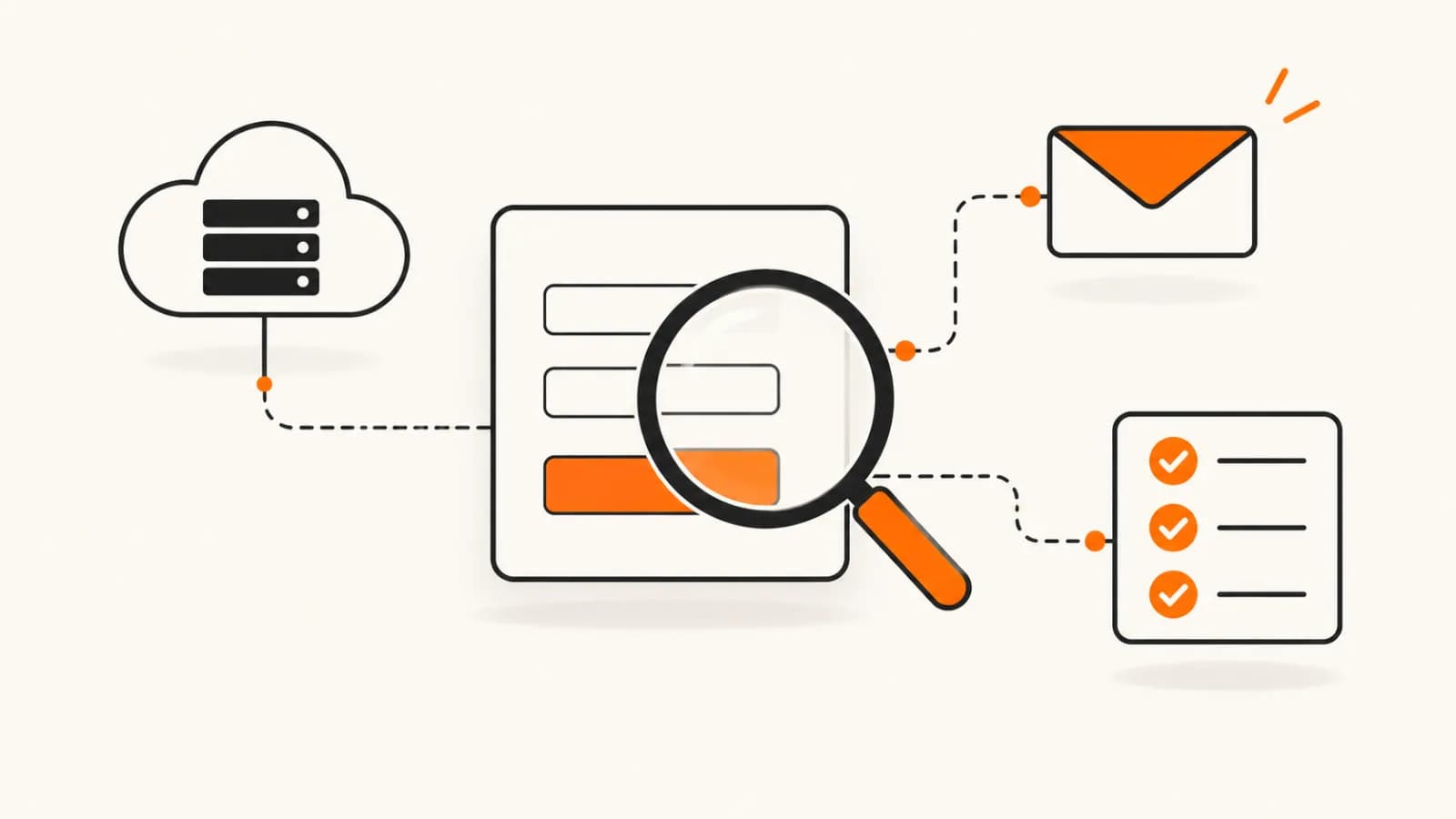 Illustration for our Web3Forms review: a magnifying glass inspecting a web form, next to a checklist