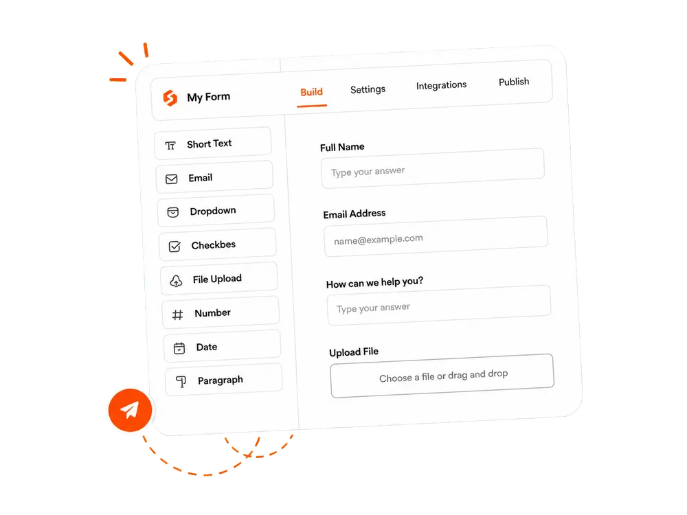 SplitForms form builder showing fields and form settings